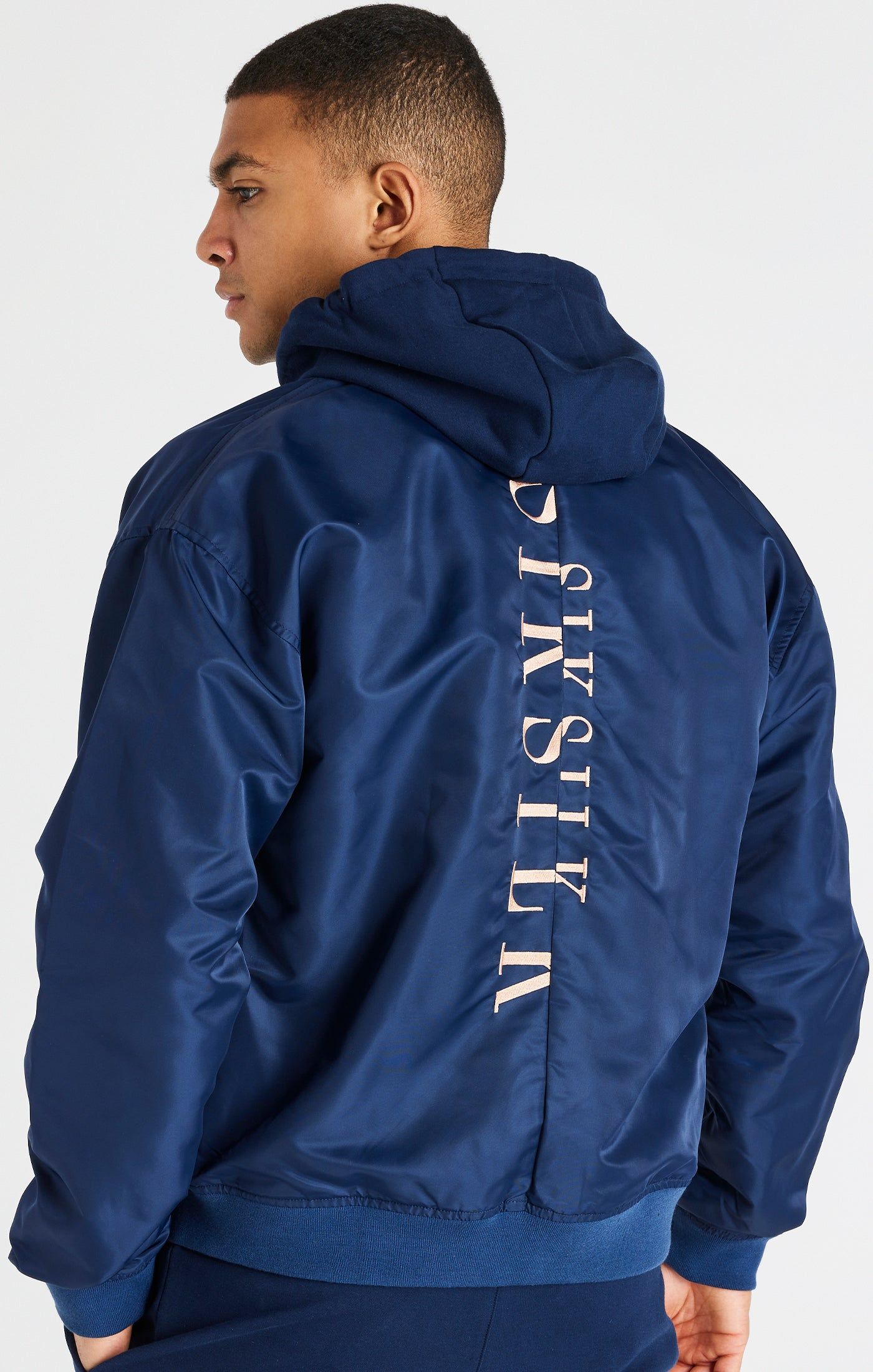 Navy Bomber Jacket sold by Siksilk