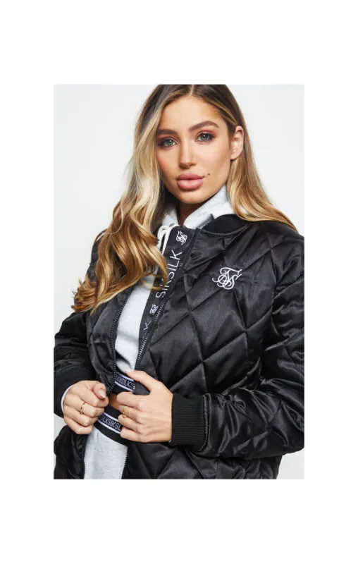 Giacca Bomber SikSilk Donna Nero Monogramma Velluto Goffrato - Taglia UK 10 (Piccolo)