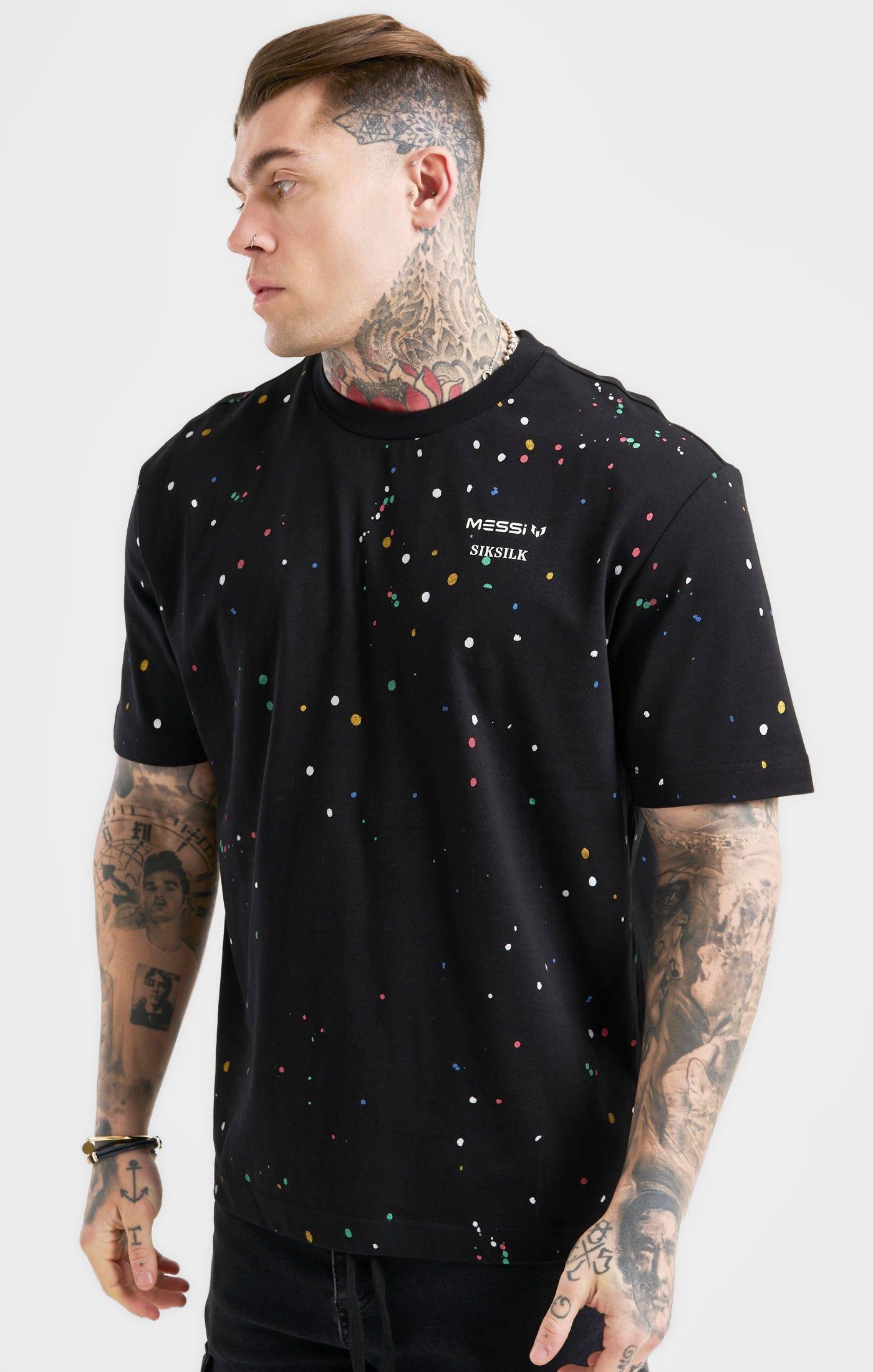 Messi x SikSilk Oversized Paint Splat Tee - Black sold by Siksilk