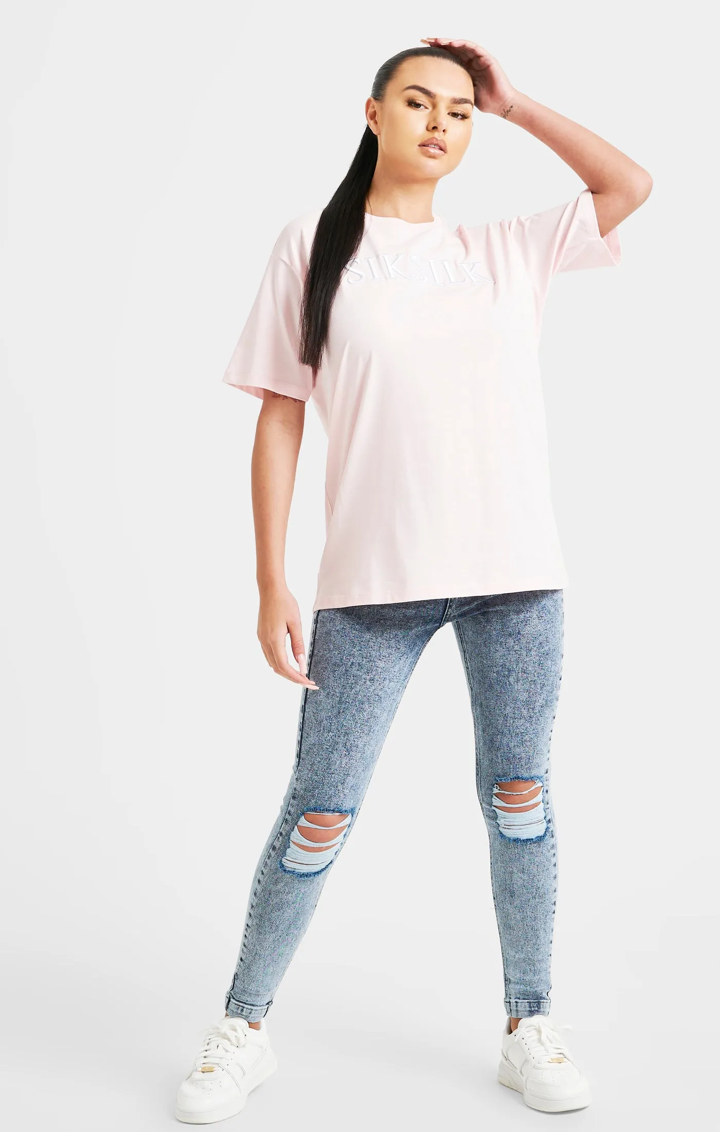 Pink Embroidered Boyfriend T-Shirt sold by Siksilk product image thumbnail 4