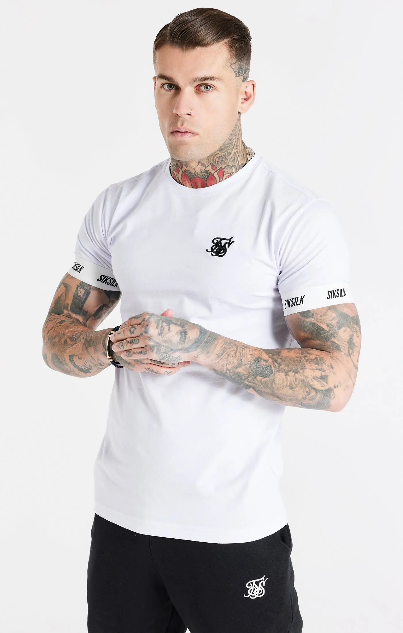 White Essential Elastic Cuff T-Shirt sold by Siksilk