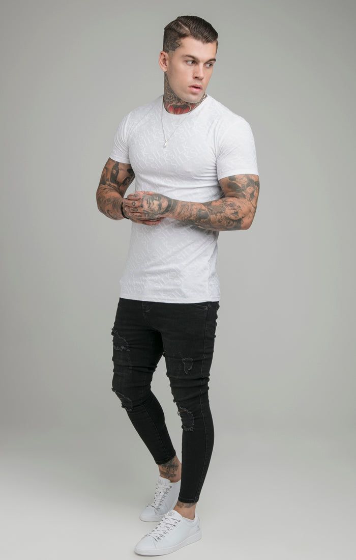 SikSilk Jacquard Print Interlock Gym Tee - White sold by Siksilk
