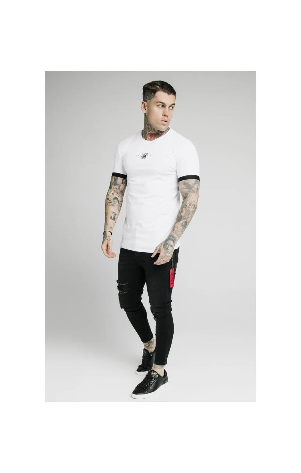 SikSilk Inset Elastic Cuff Gym Tee – White sold by Siksilk product image thumbnail 3