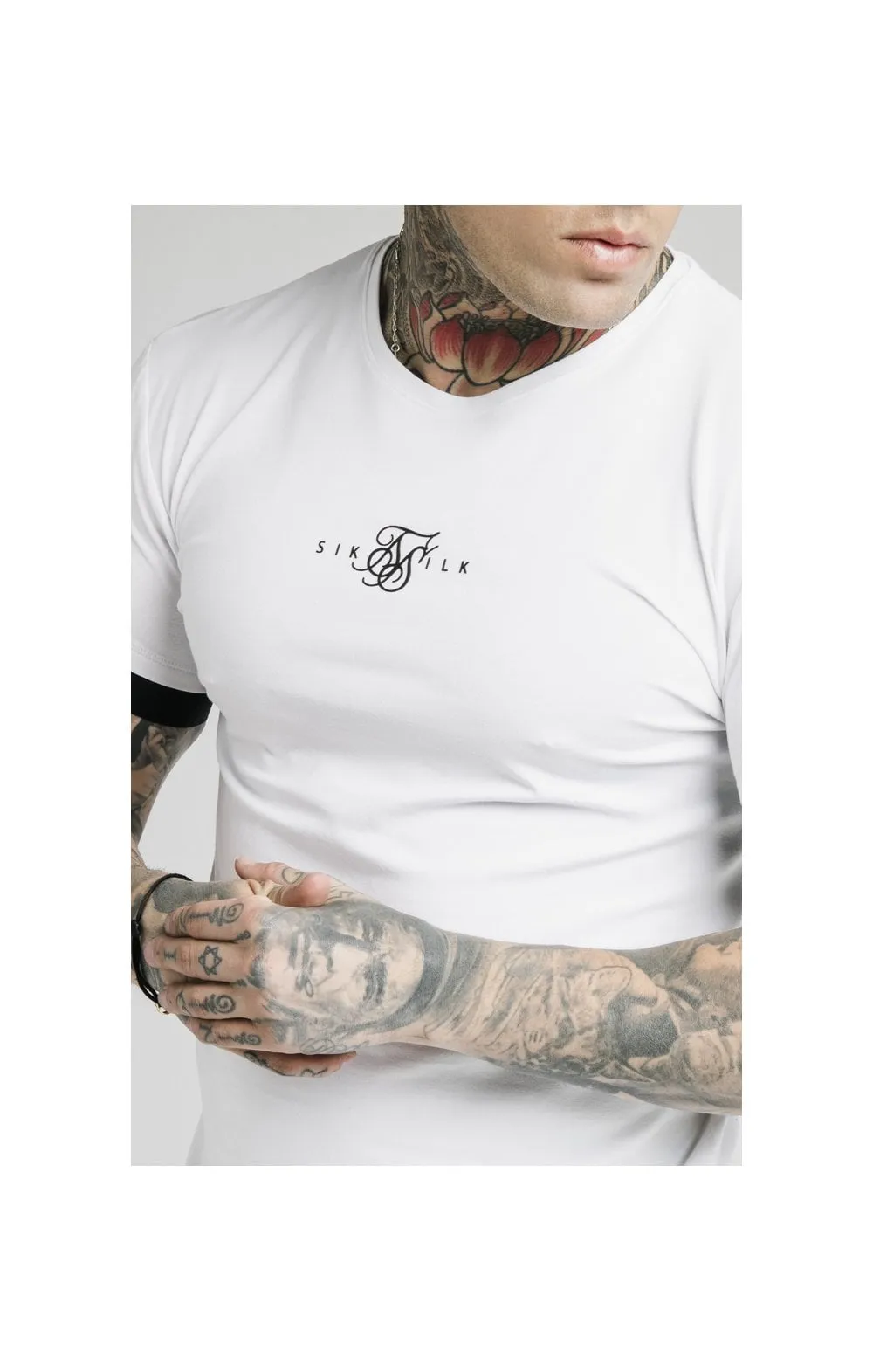 SikSilk Inset Elastic Cuff Gym Tee – White sold by Siksilk