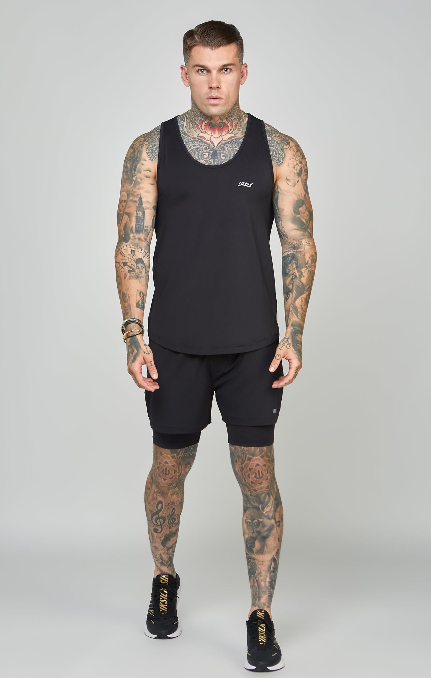 Black Sports Curved Hem Muscle Fit Vest sold by Siksilk product image thumbnail 3