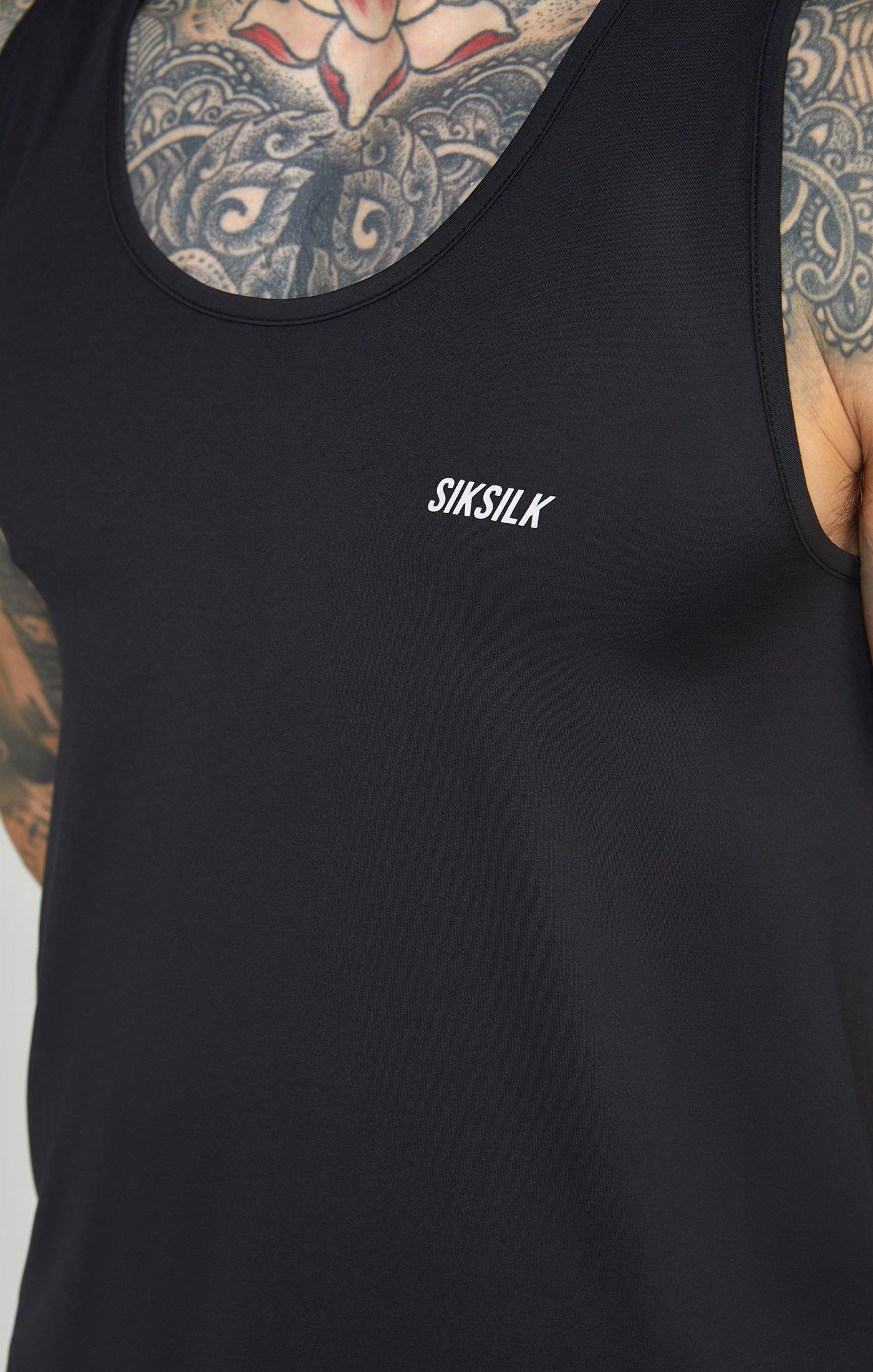 Black Sports Curved Hem Muscle Fit Vest sold by Siksilk product image thumbnail 2
