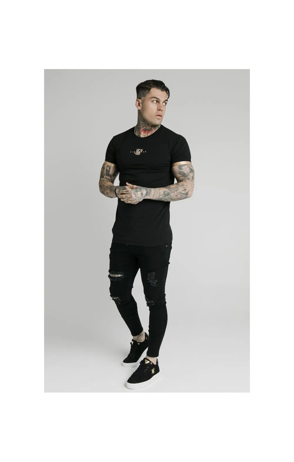 SikSilk S/S Inset Cuff Gym Tee – Black & Gold sold by Siksilk product image thumbnail 4