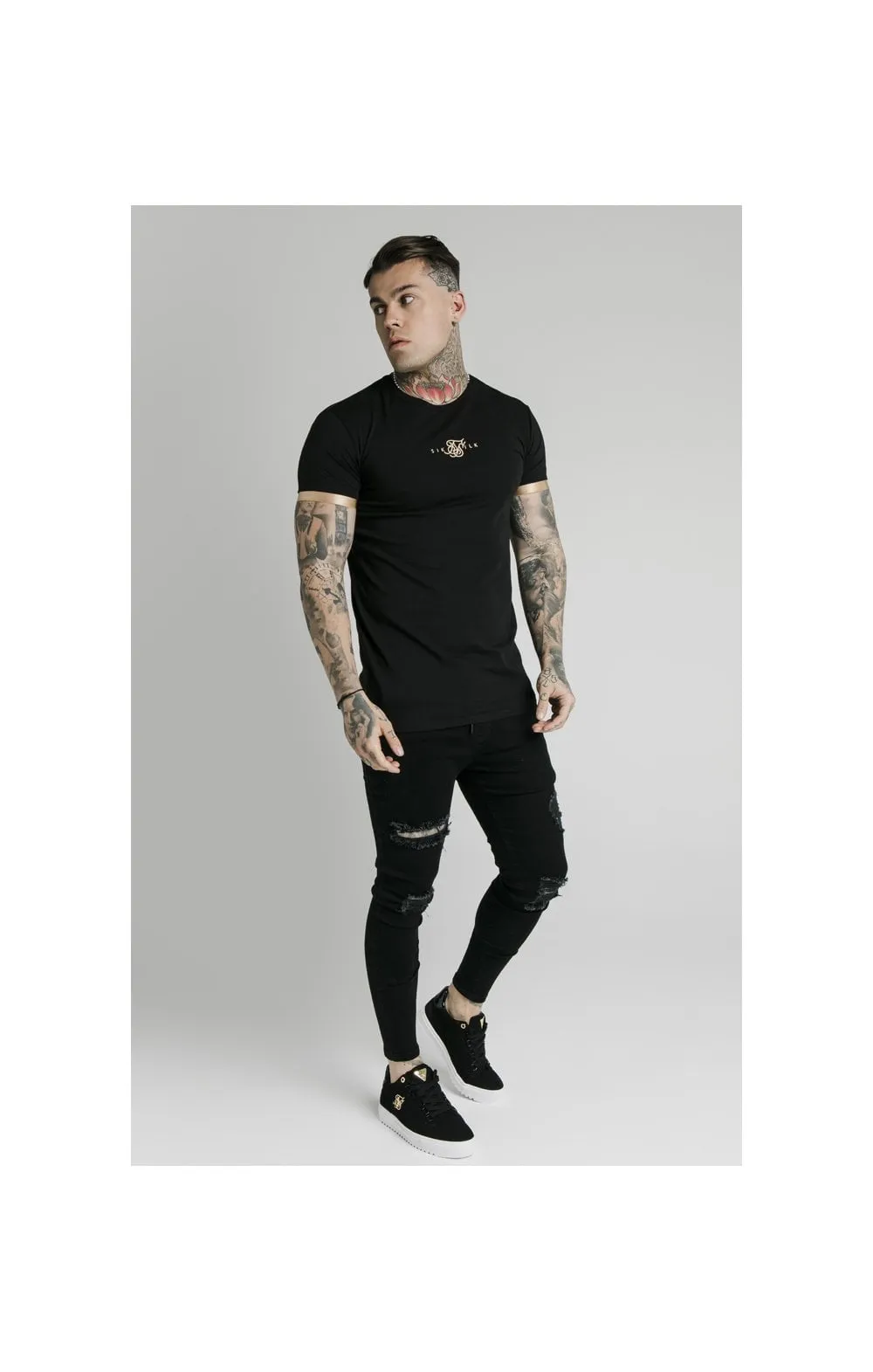 SikSilk S/S Inset Cuff Gym Tee – Black & Gold sold by Siksilk product image thumbnail 5