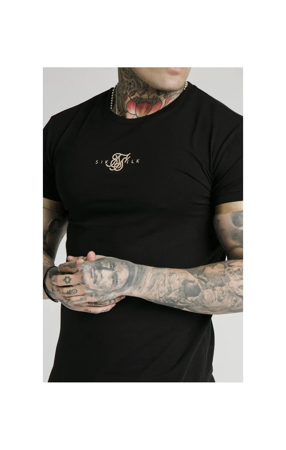 SikSilk S/S Inset Cuff Gym Tee – Black & Gold sold by Siksilk product image thumbnail 2