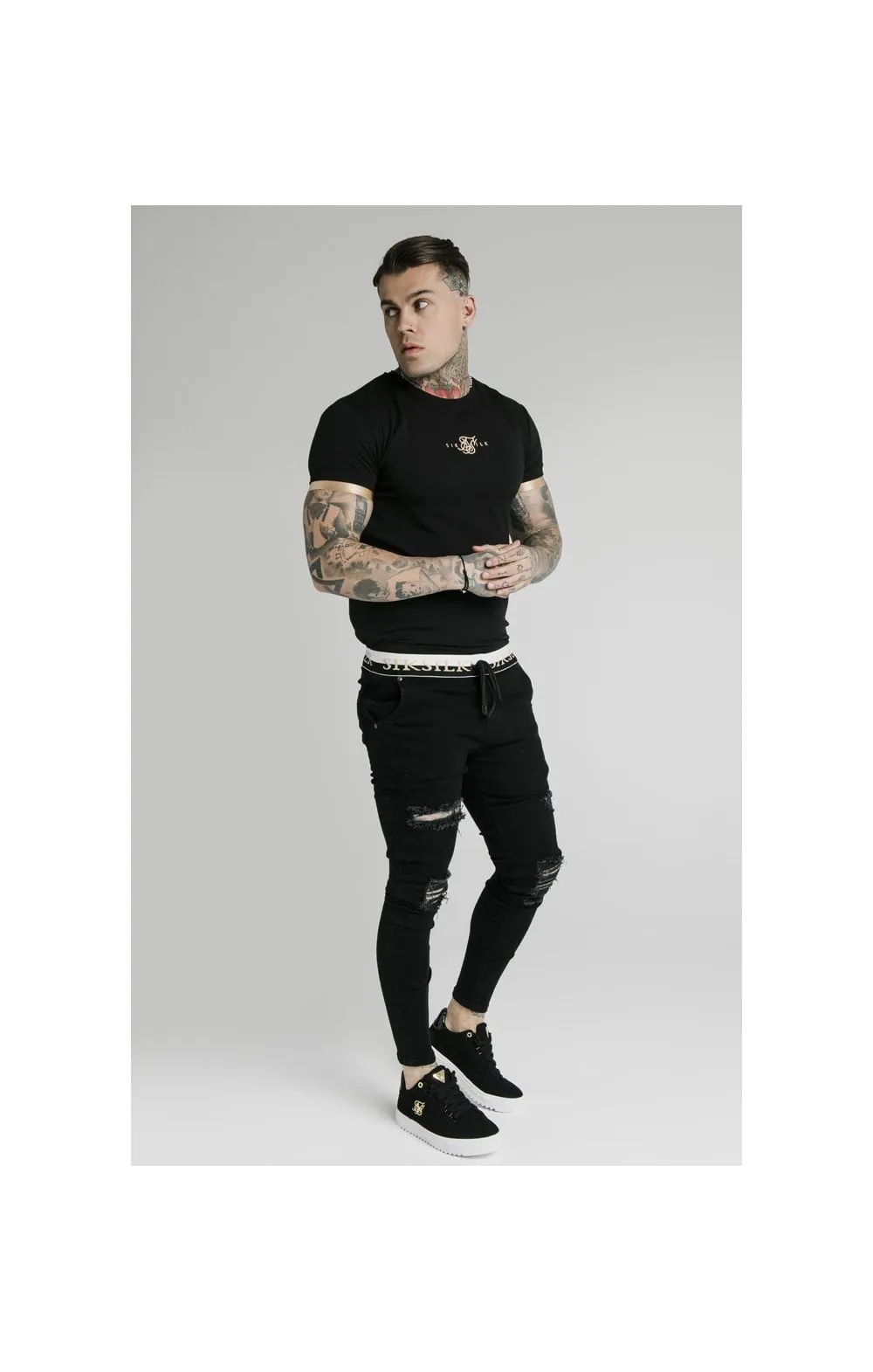 SikSilk S/S Inset Cuff Gym Tee – Black & Gold sold by Siksilk product image thumbnail 3