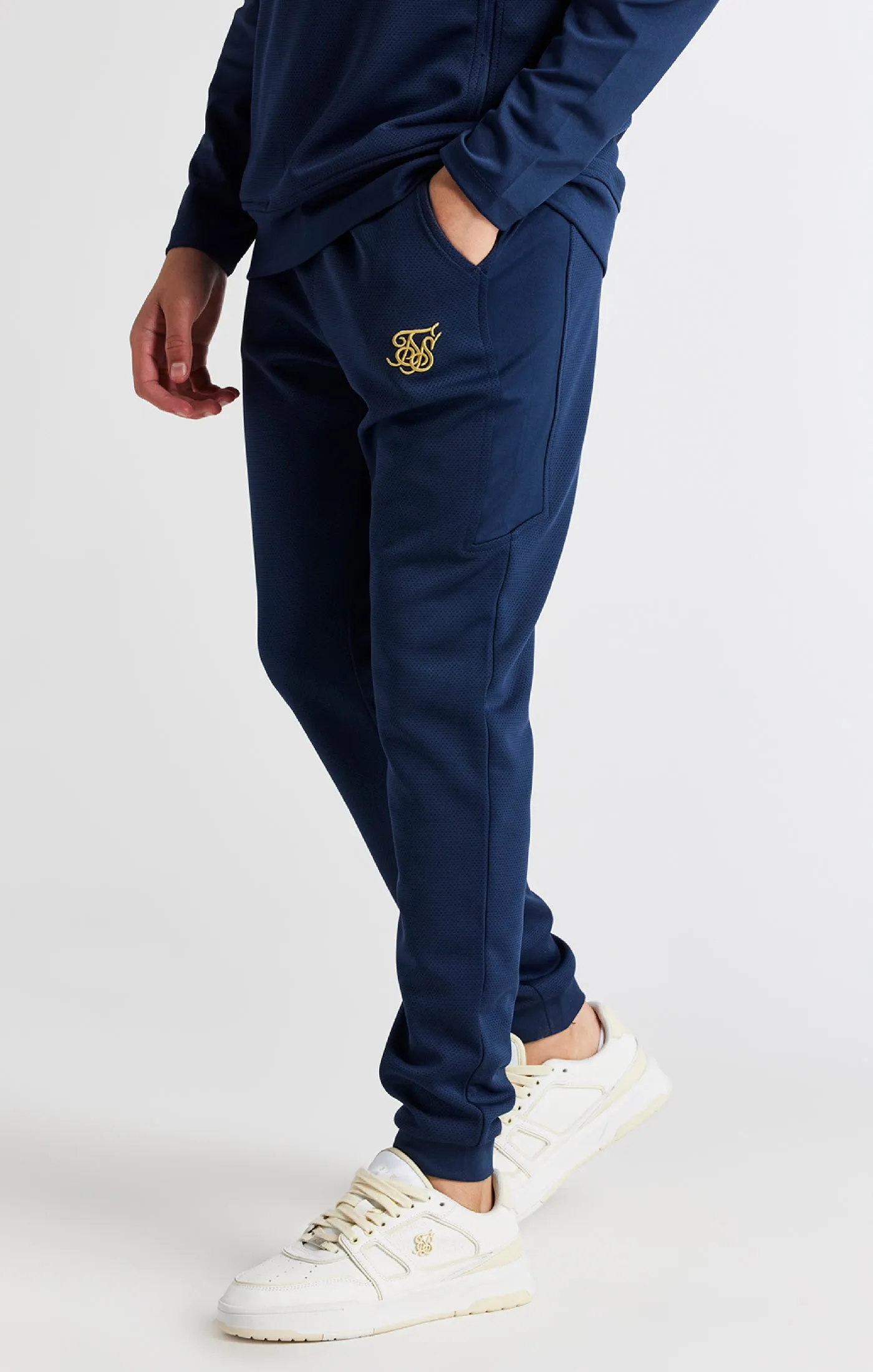Boys Navy Retro Track Pant sold by Siksilk