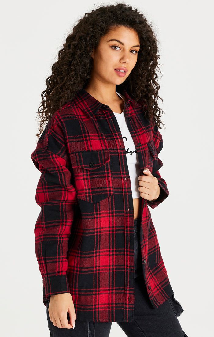SikSilk Oversized Check Shirt - Red sold by Siksilk