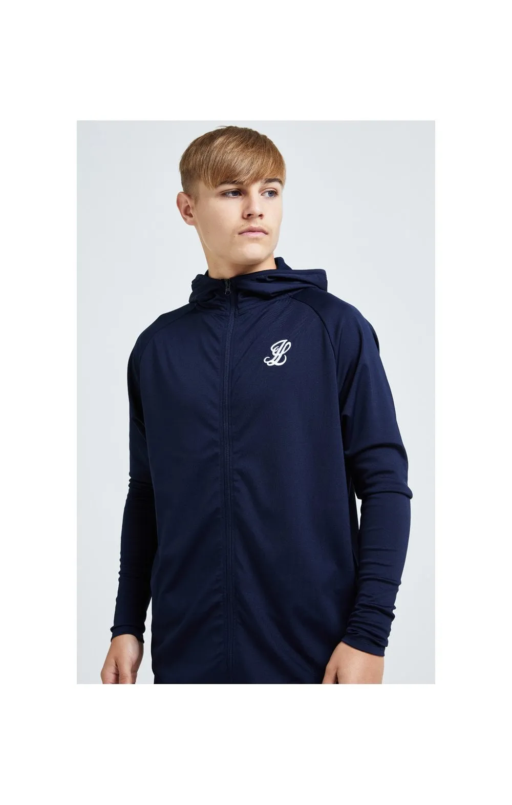 Boys Illusive Navy Zip Thru Hoodie sold by Siksilk