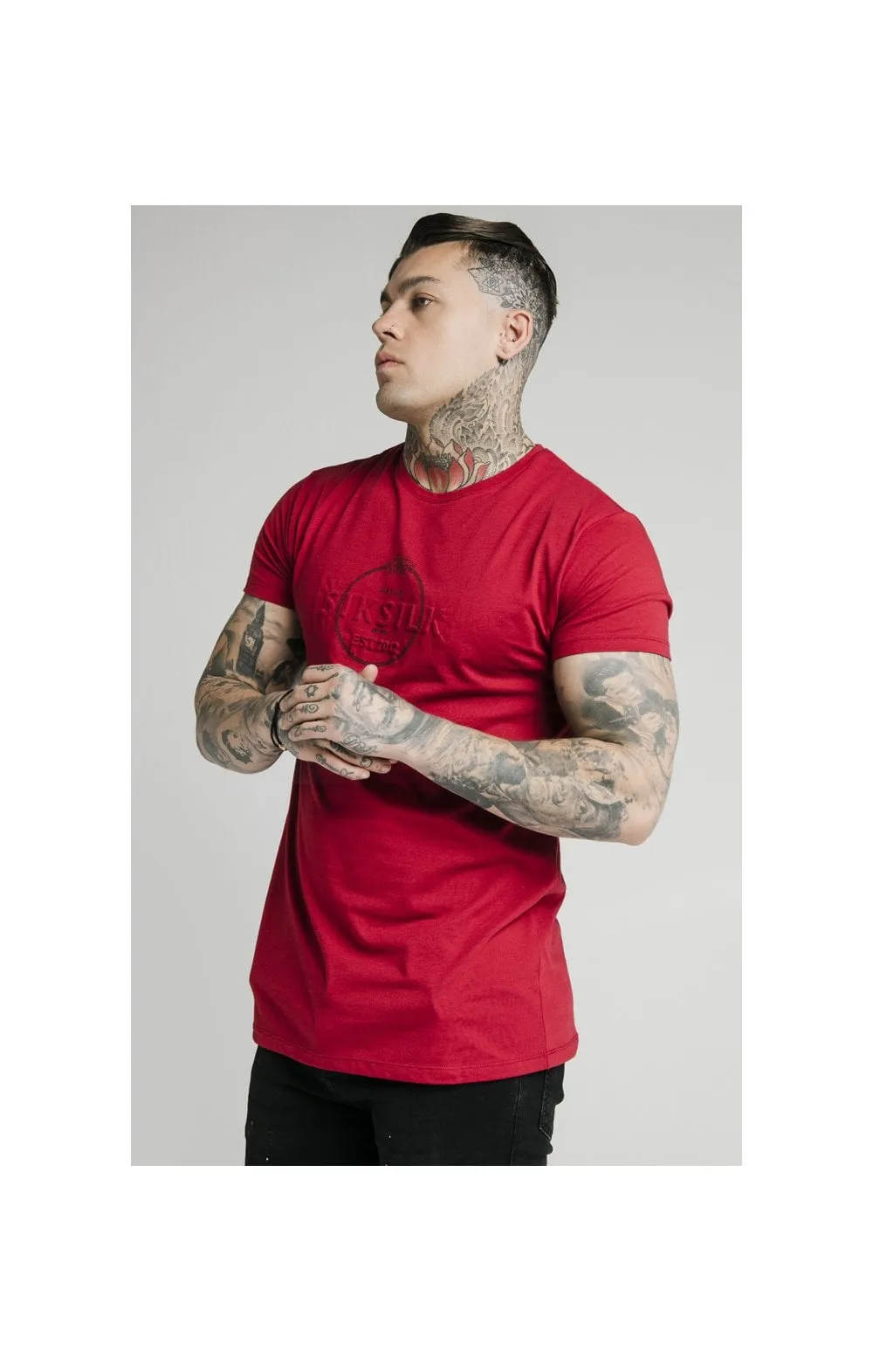 SikSilk Straight Hem Chain Print Box Tee - Dark Red sold by Siksilk