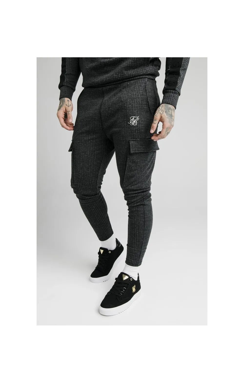 SikSilk Tonal Check Cargo Pant – Grey sold by Siksilk