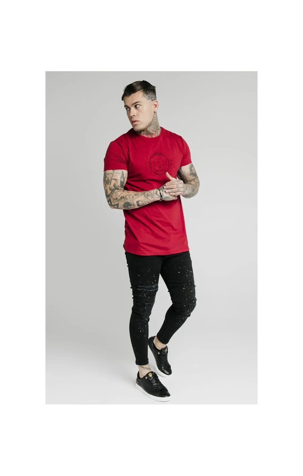 SikSilk Straight Hem Chain Print Box Tee - Dark Red sold by Siksilk product image thumbnail 3