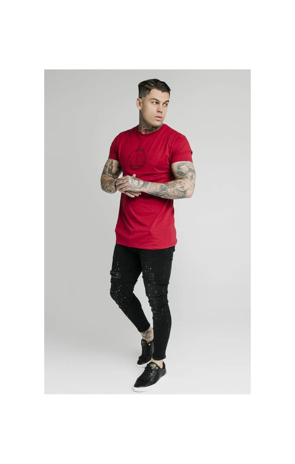SikSilk Straight Hem Chain Print Box Tee - Dark Red sold by Siksilk product image thumbnail 4