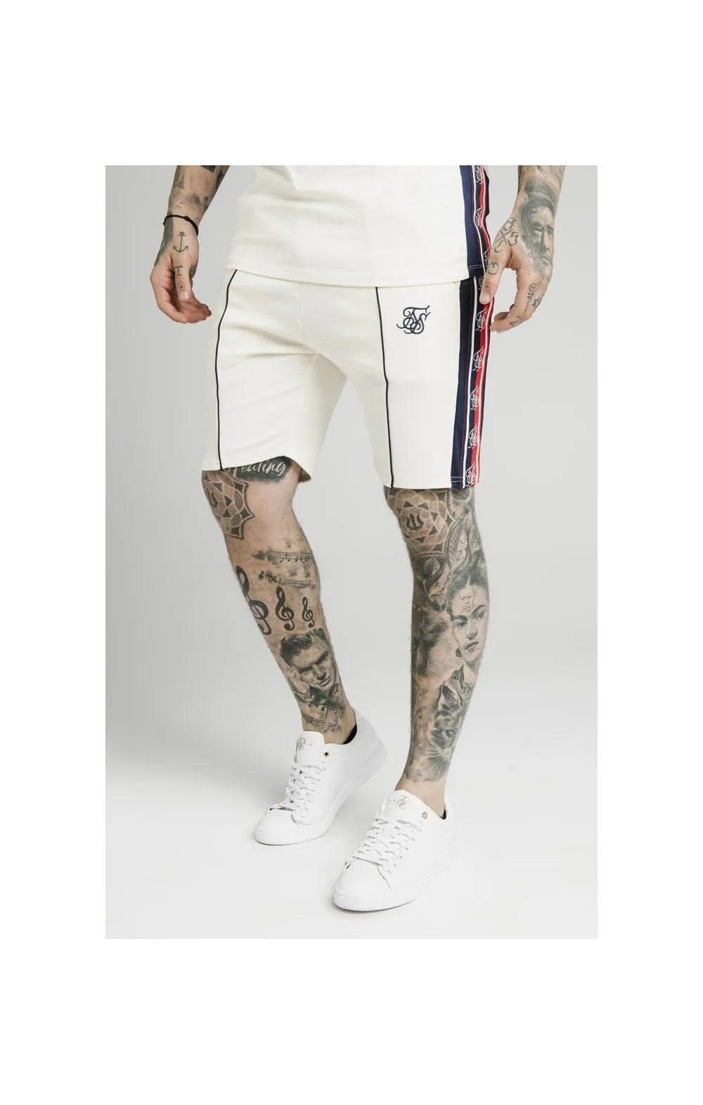 SikSilk Retro Tape Relaxed Shorts - Off White sold by Siksilk