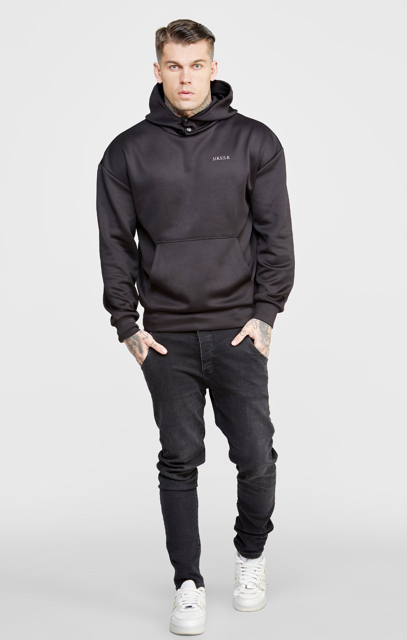 Black Poly Button Overhead Hoodie sold by Siksilk product image thumbnail 3