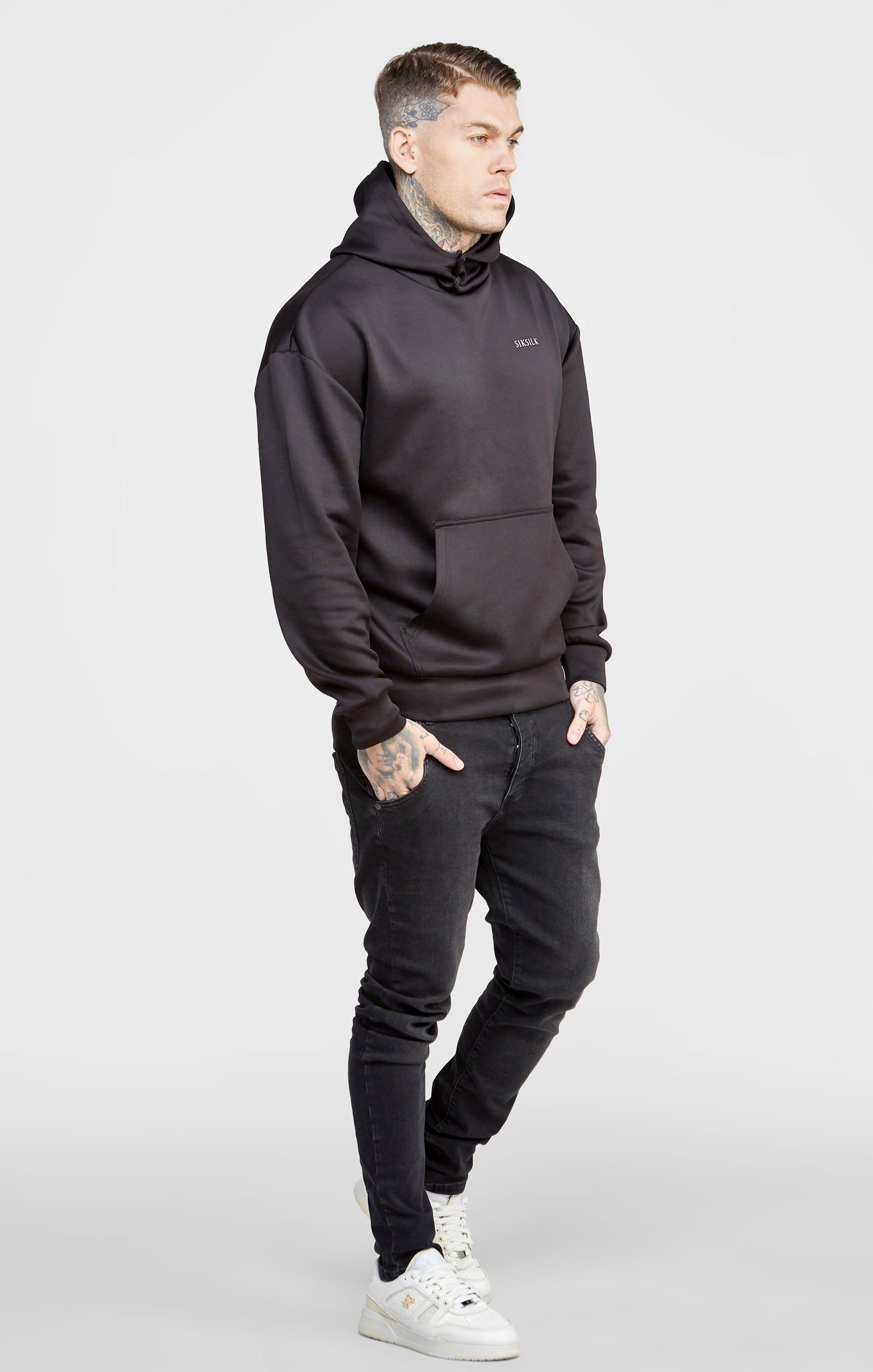 Black Poly Button Overhead Hoodie sold by Siksilk product image thumbnail 4