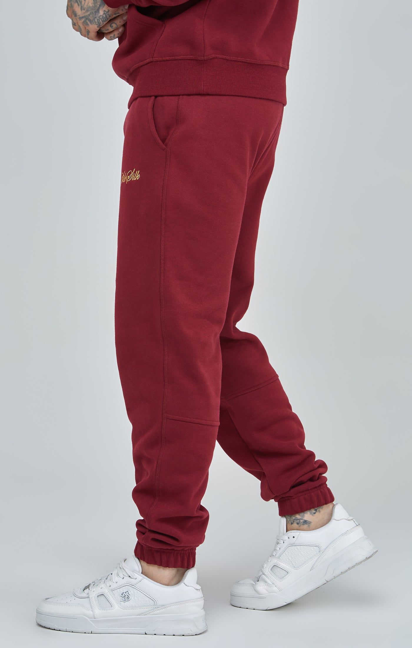 Burgundy Script Logo Relaxed Fit Joggers sold by Siksilk product image thumbnail 3