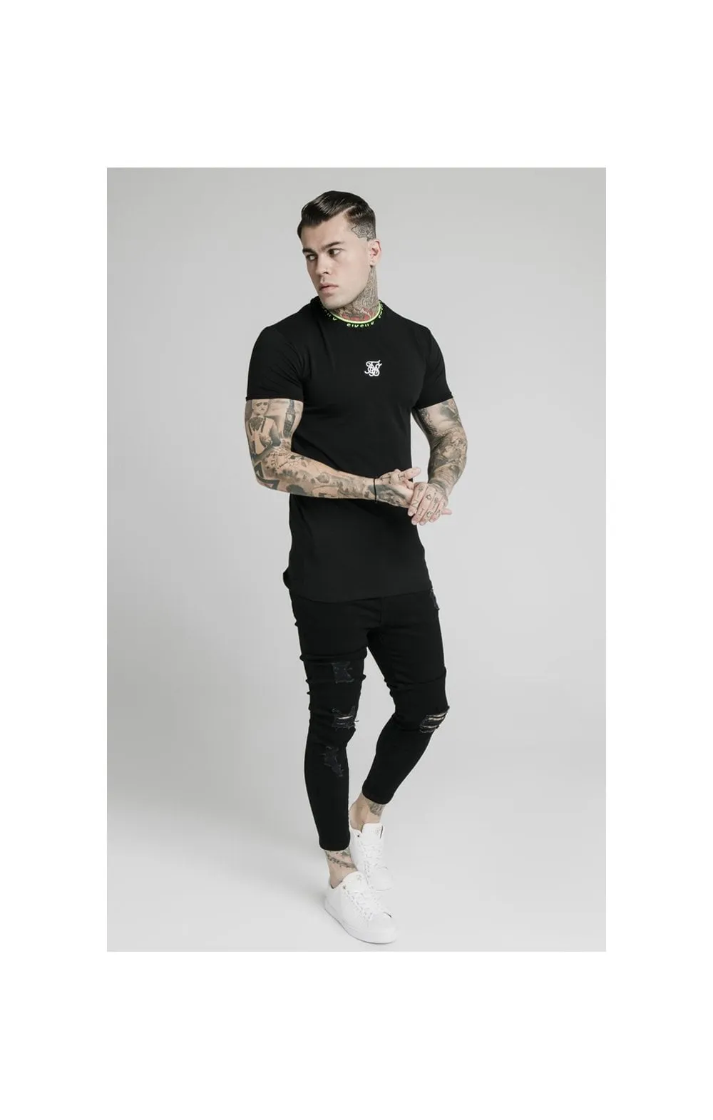 SikSilk Straight Hem Tape Collar Gym Tee - Black sold by Siksilk product image thumbnail 4