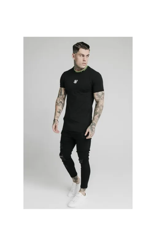 SikSilk Straight Hem Tape Collar Gym Tee - Black sold by Siksilk