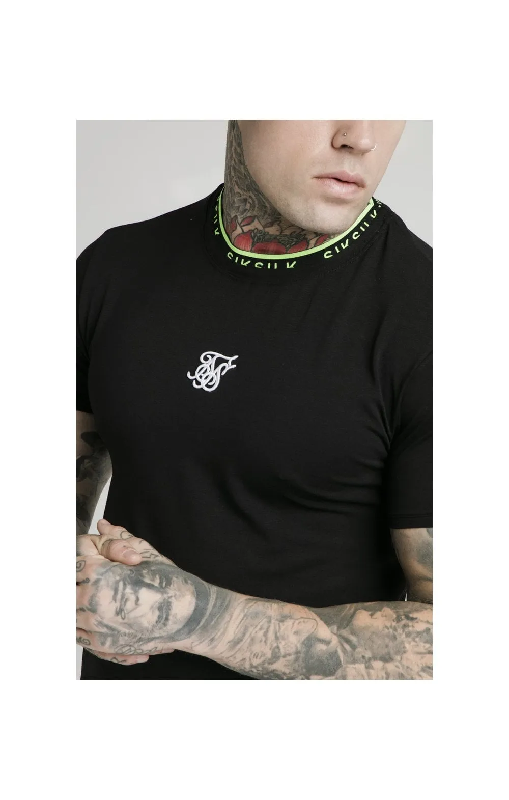 SikSilk Straight Hem Tape Collar Gym Tee - Black sold by Siksilk product image thumbnail 2