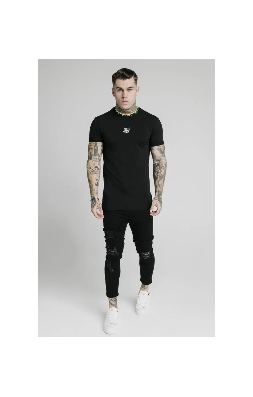 SikSilk Straight Hem Tape Collar Gym Tee - Black sold by Siksilk product image thumbnail 3