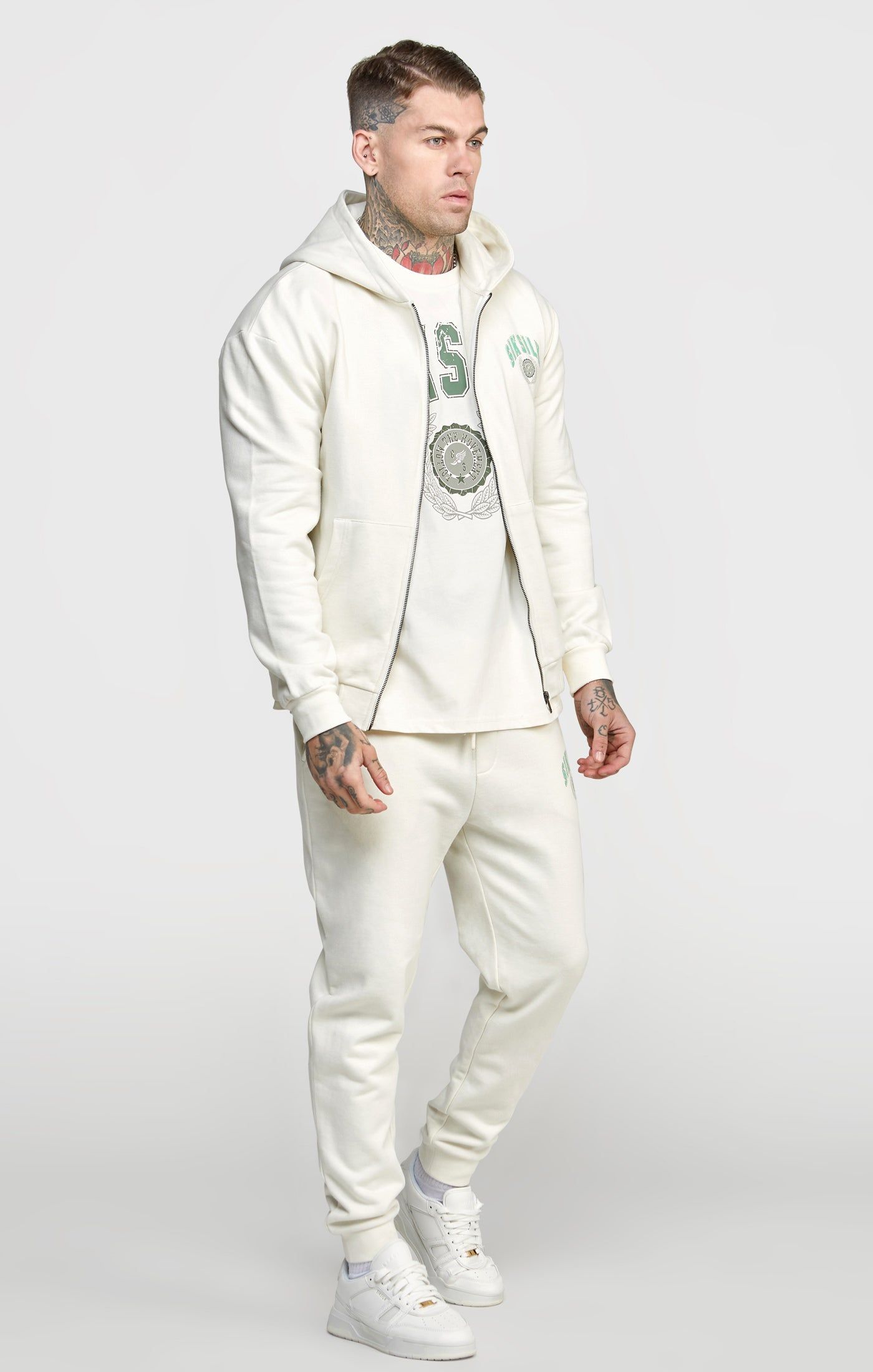 Ecru Zip Thru Varisty Hoodie sold by Siksilk product image thumbnail 3