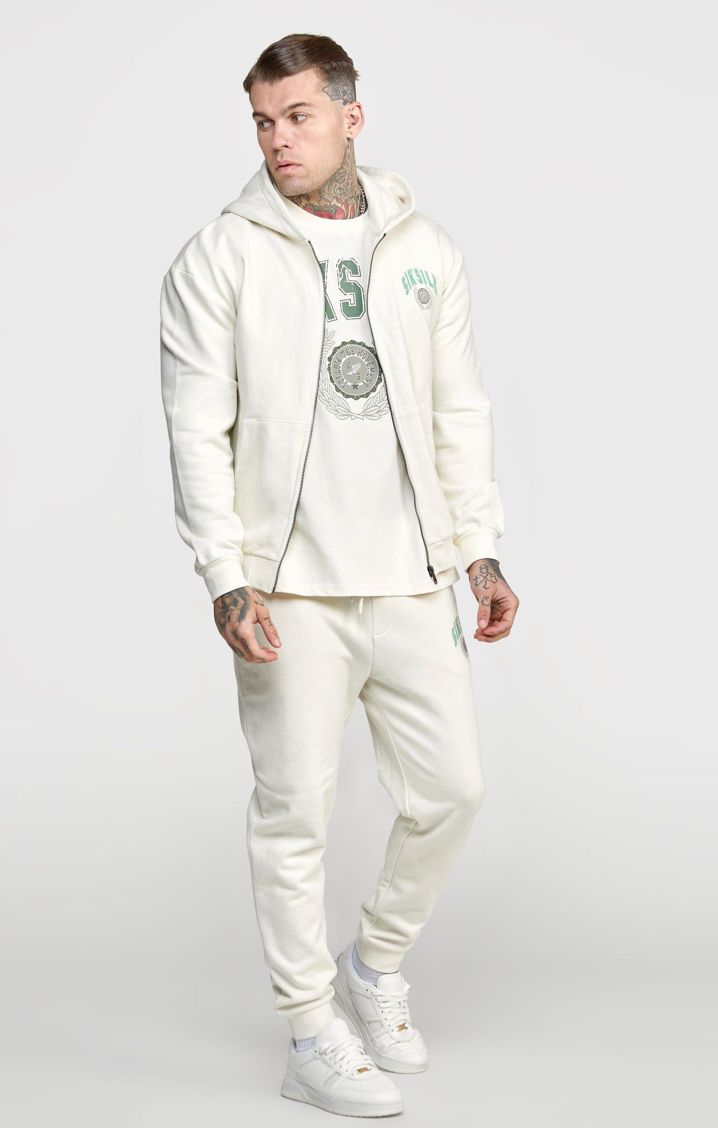 Ecru Zip Thru Varisty Hoodie sold by Siksilk product image thumbnail 4