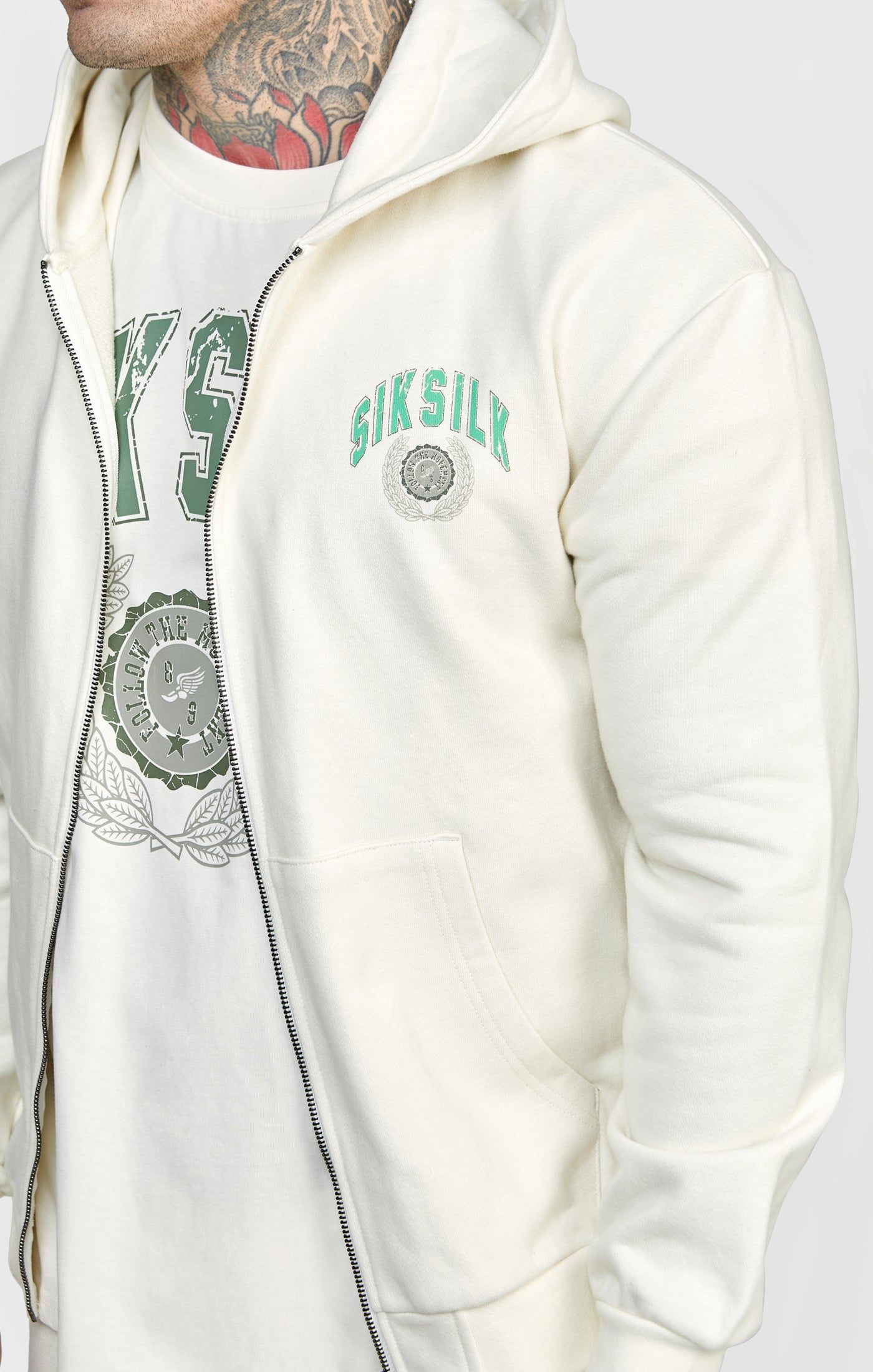 Ecru Zip Thru Varisty Hoodie sold by Siksilk product image thumbnail 2