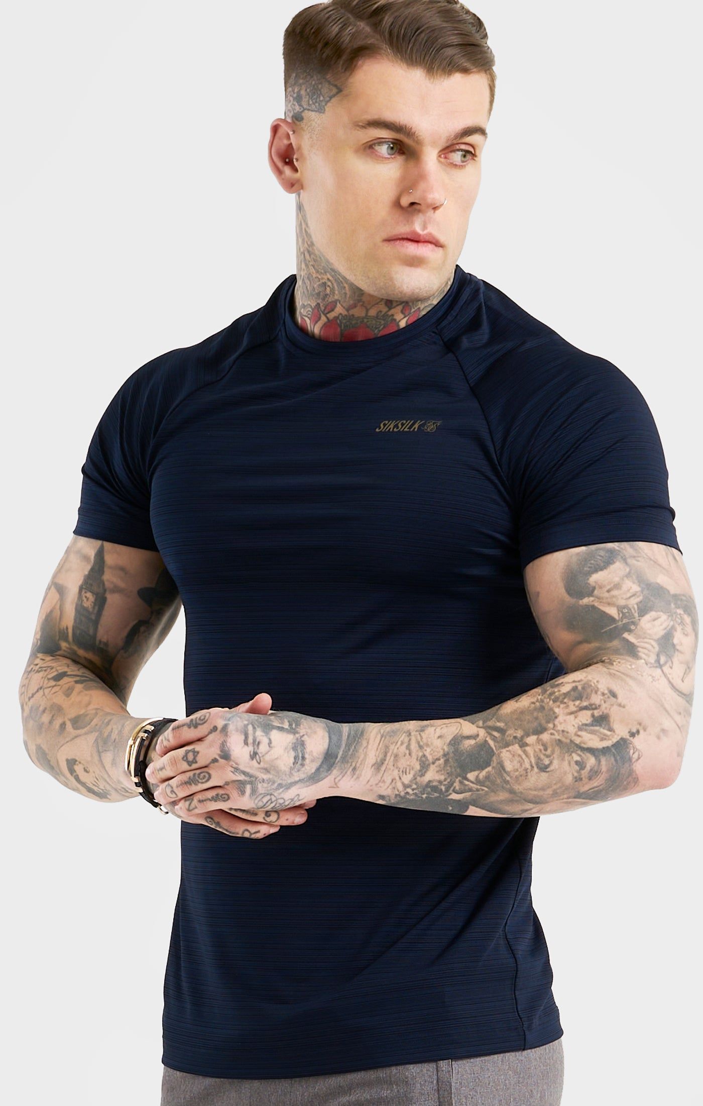 Navy Sports Poly T-Shirt sold by Siksilk