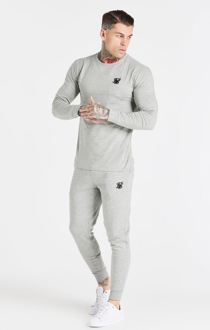 Grey Marl Essential Long Sleeve Muscle Fit T-Shirt sold by Siksilk product image thumbnail 4