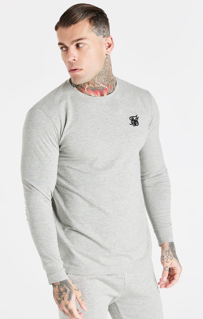 Grey Marl Essential Long Sleeve Muscle Fit T-Shirt sold by Siksilk