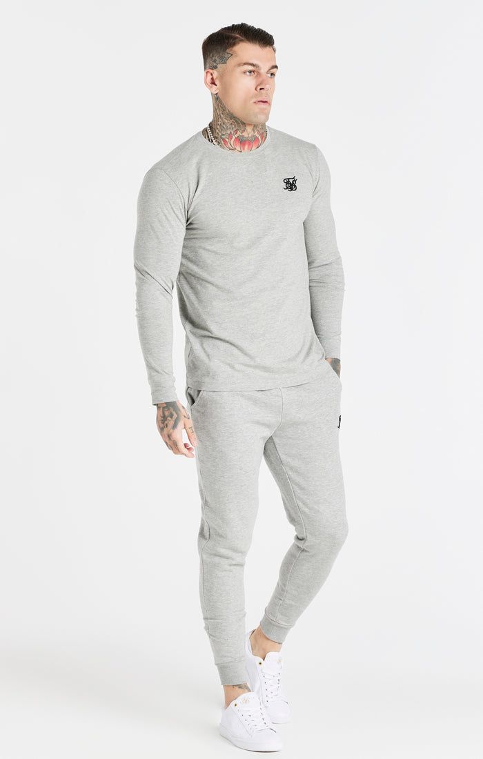 Grey Marl Essential Long Sleeve Muscle Fit T-Shirt sold by Siksilk product image thumbnail 3
