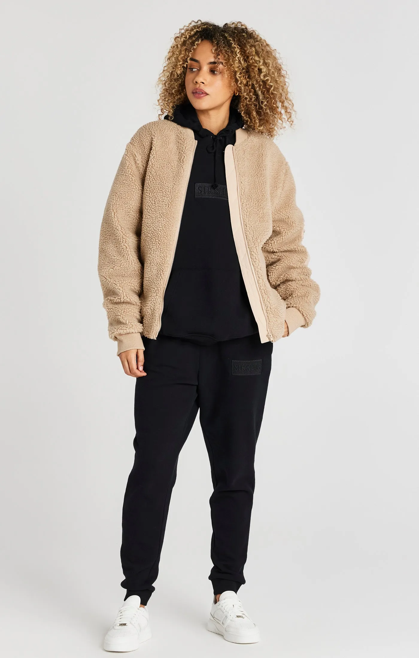 Beige Borg Bomber Jacket sold by Siksilk product image thumbnail 2