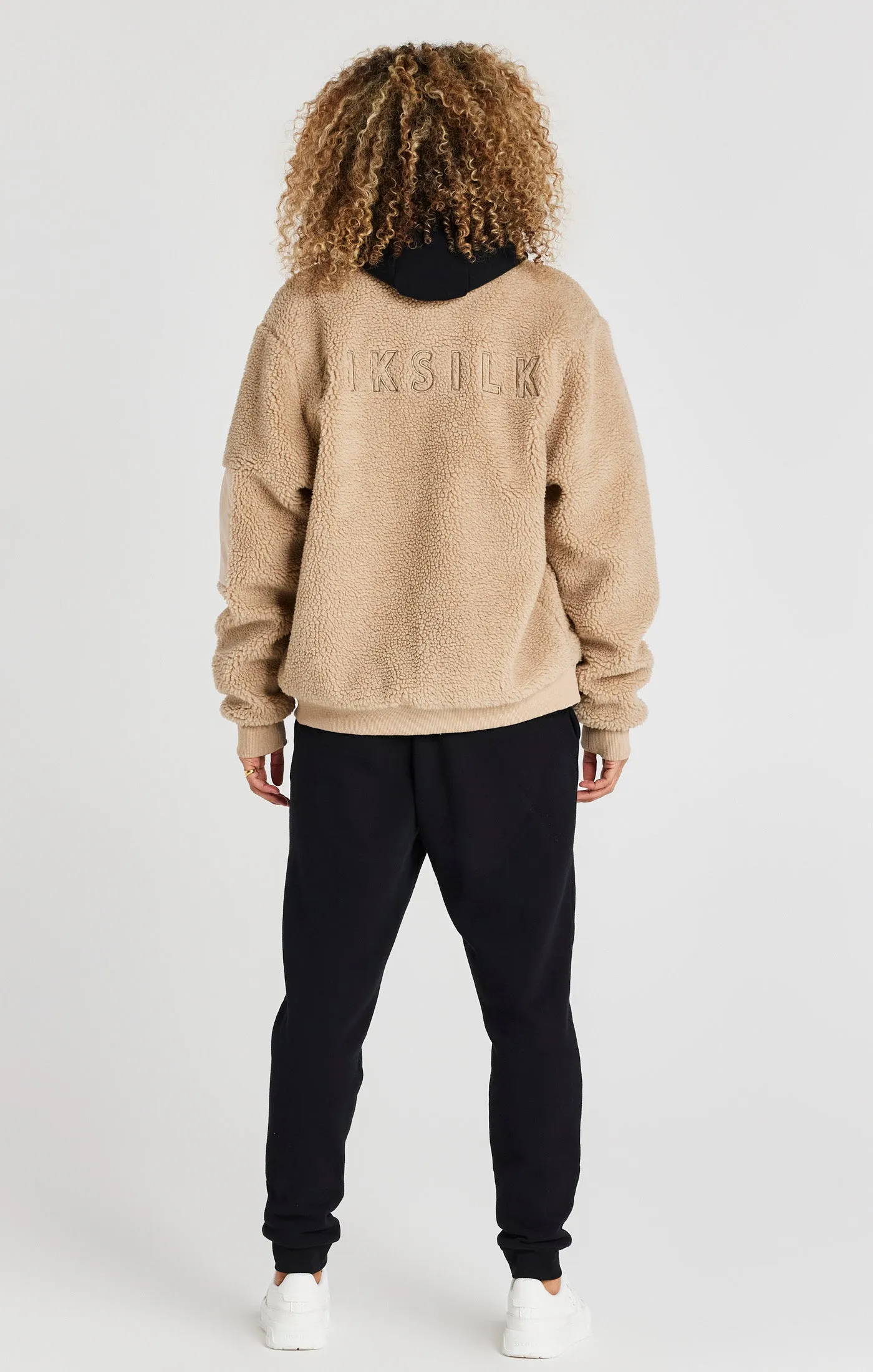 Beige Borg Bomber Jacket sold by Siksilk product image thumbnail 3