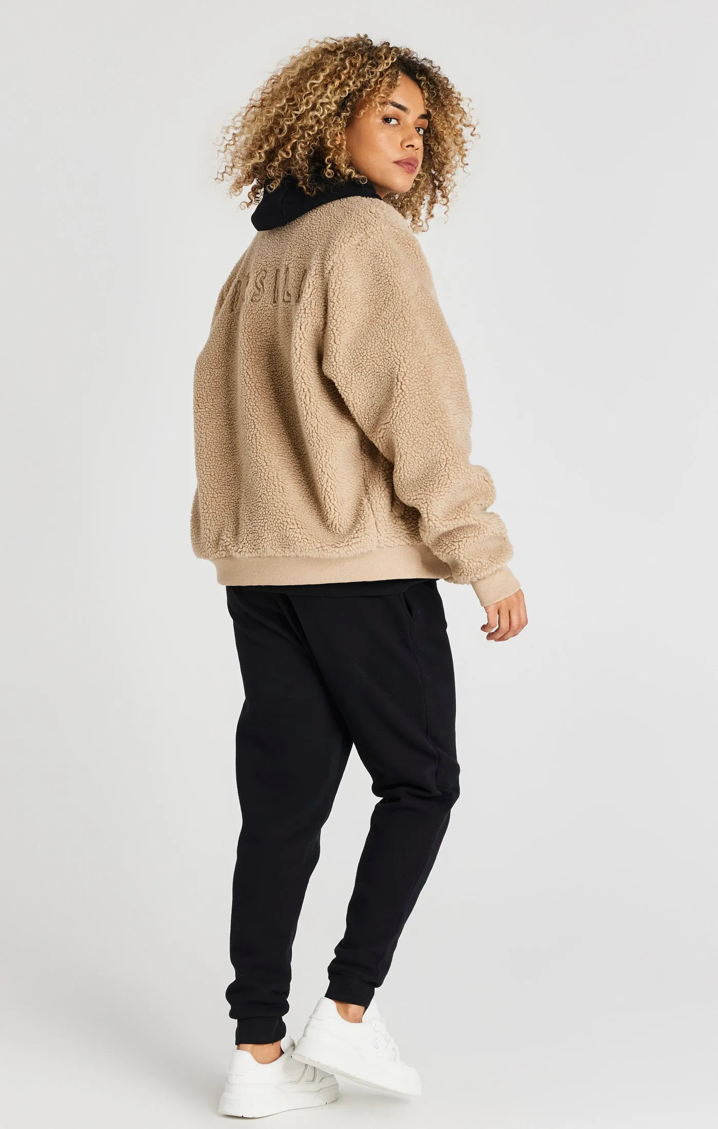 Beige Borg Bomber Jacket sold by Siksilk product image thumbnail 4