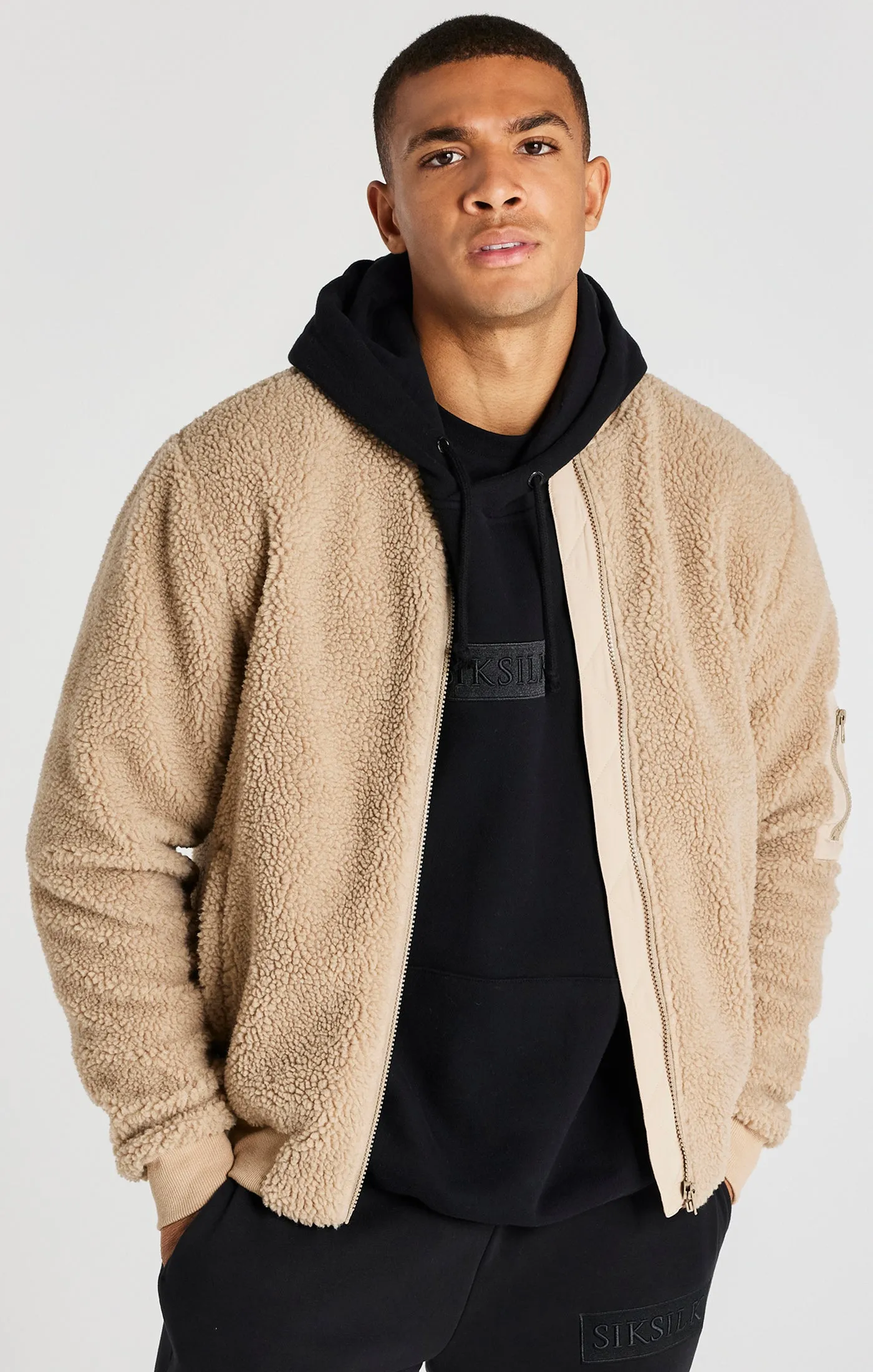 Beige Borg Bomber Jacket sold by Siksilk