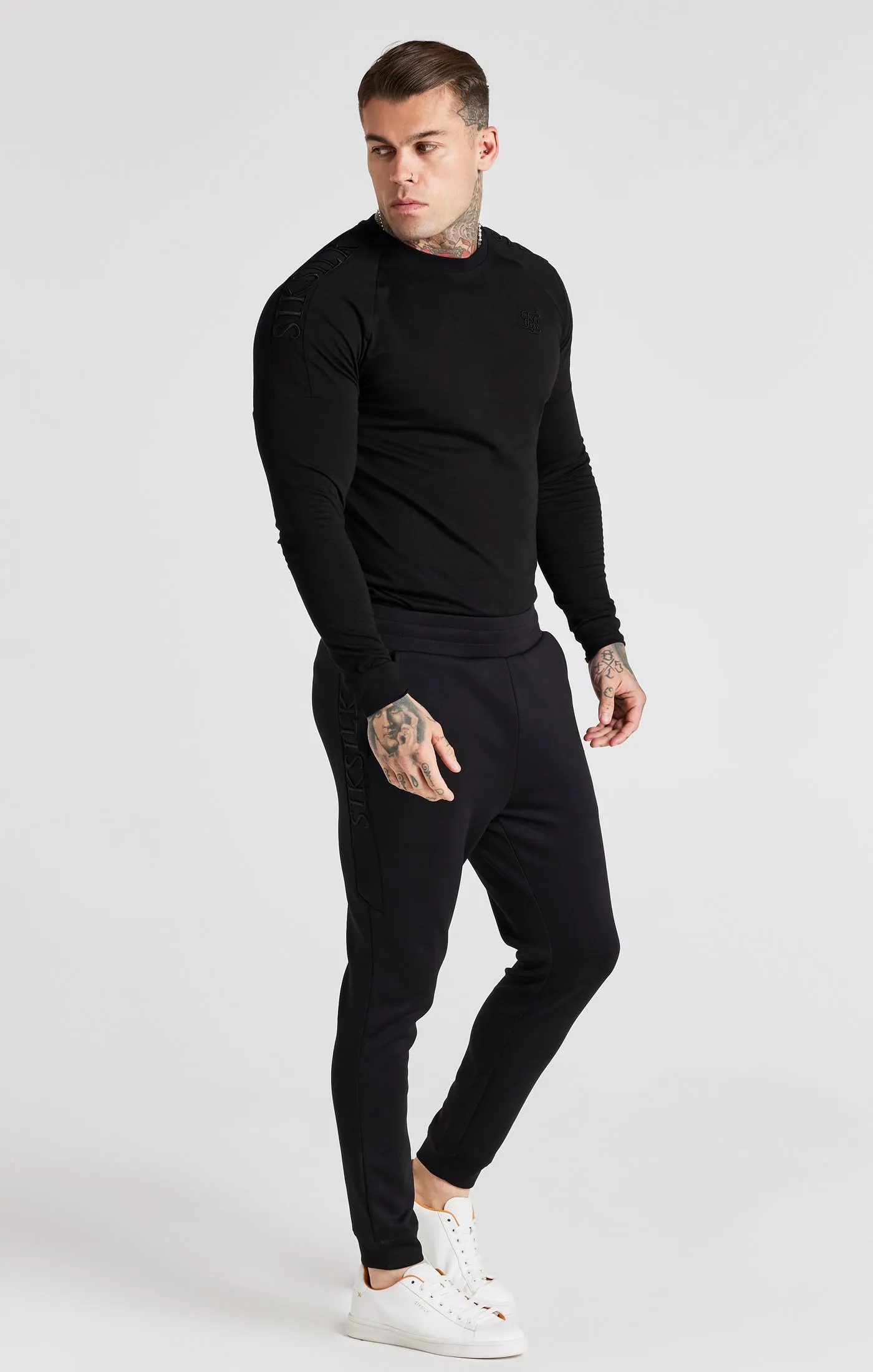 Black Panel Muscle Fit T-Shirt sold by Siksilk product image thumbnail 4