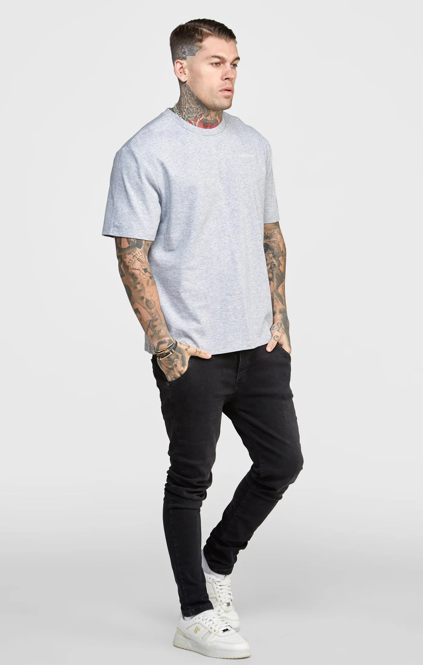 Grey Oversized Back Logo T-Shirt sold by Siksilk product image thumbnail 5