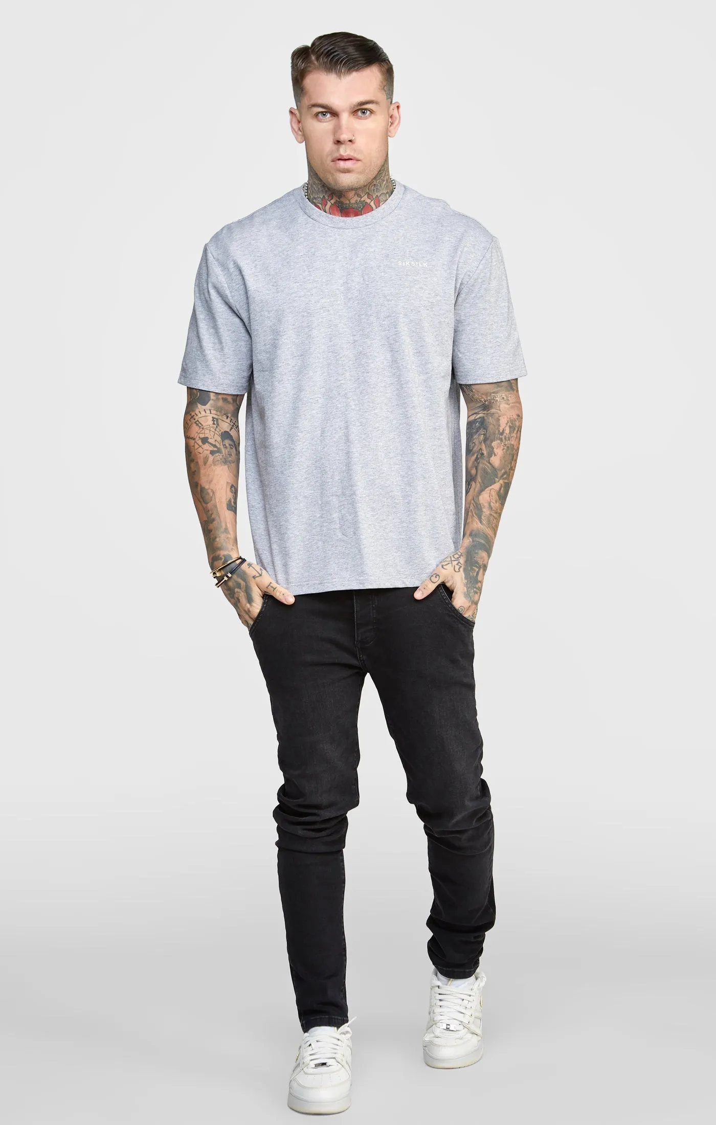 Grey Oversized Back Logo T-Shirt sold by Siksilk product image thumbnail 4