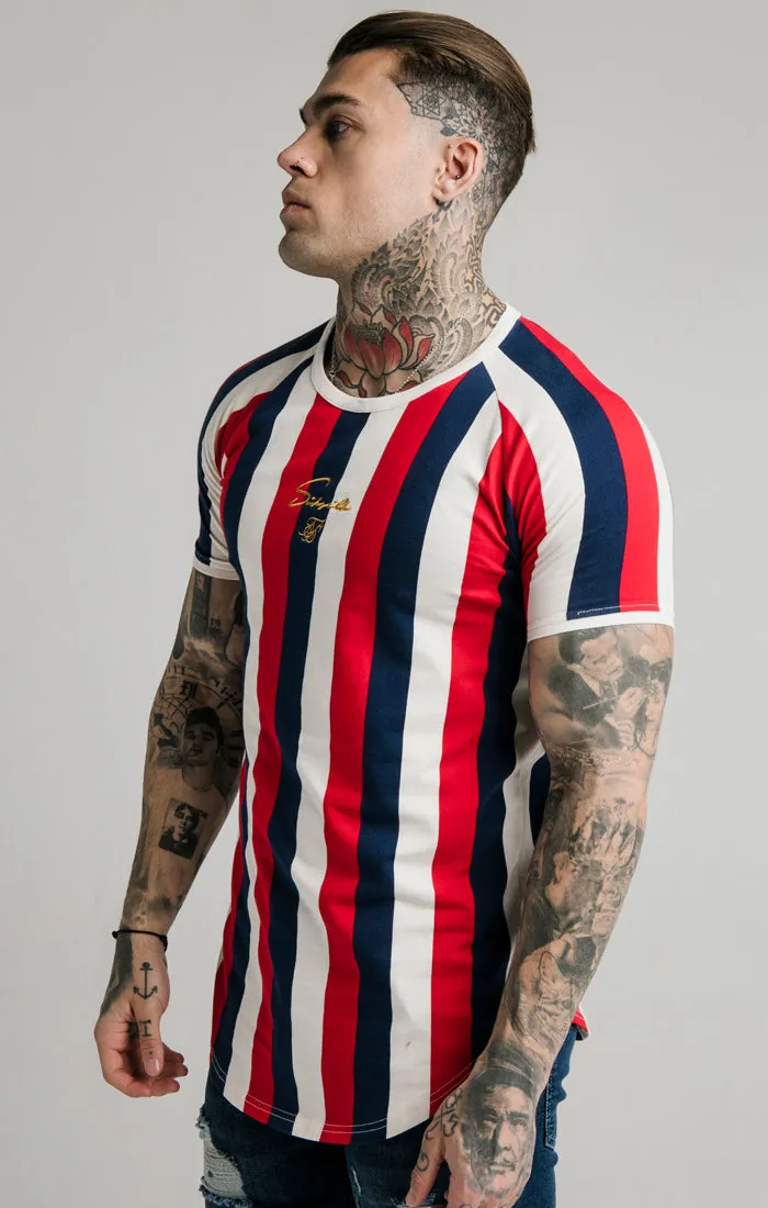 SikSilk Rotary Stripe Raglan Gym Tee - Red Navy & Off White sold by Siksilk