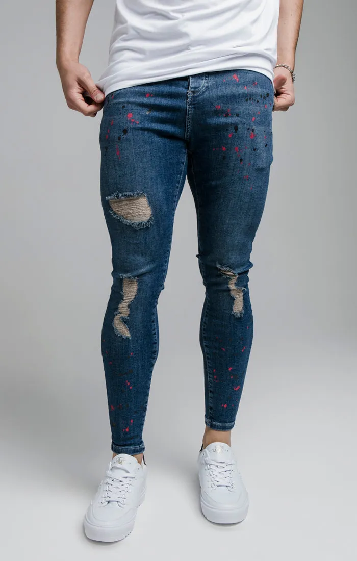 SikSilk Skinny Distressed Riot Flight Jeans - Midstone Blue sold by Siksilk
