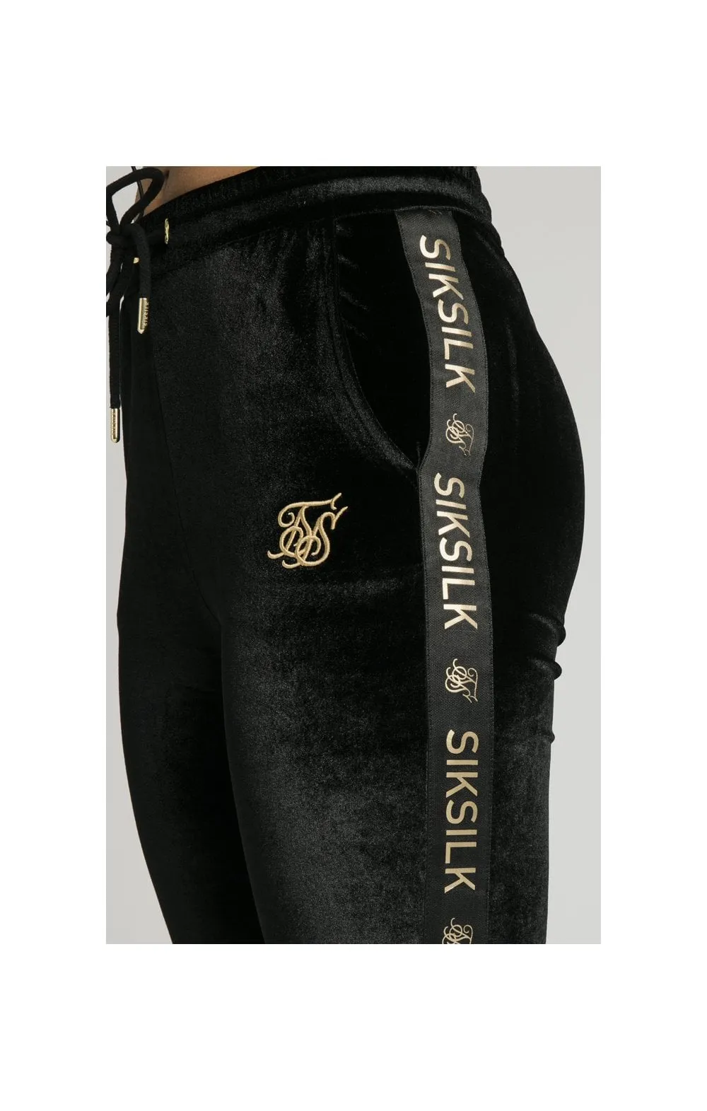 SikSilk Velour Joggers - Black & Gold sold by Siksilk