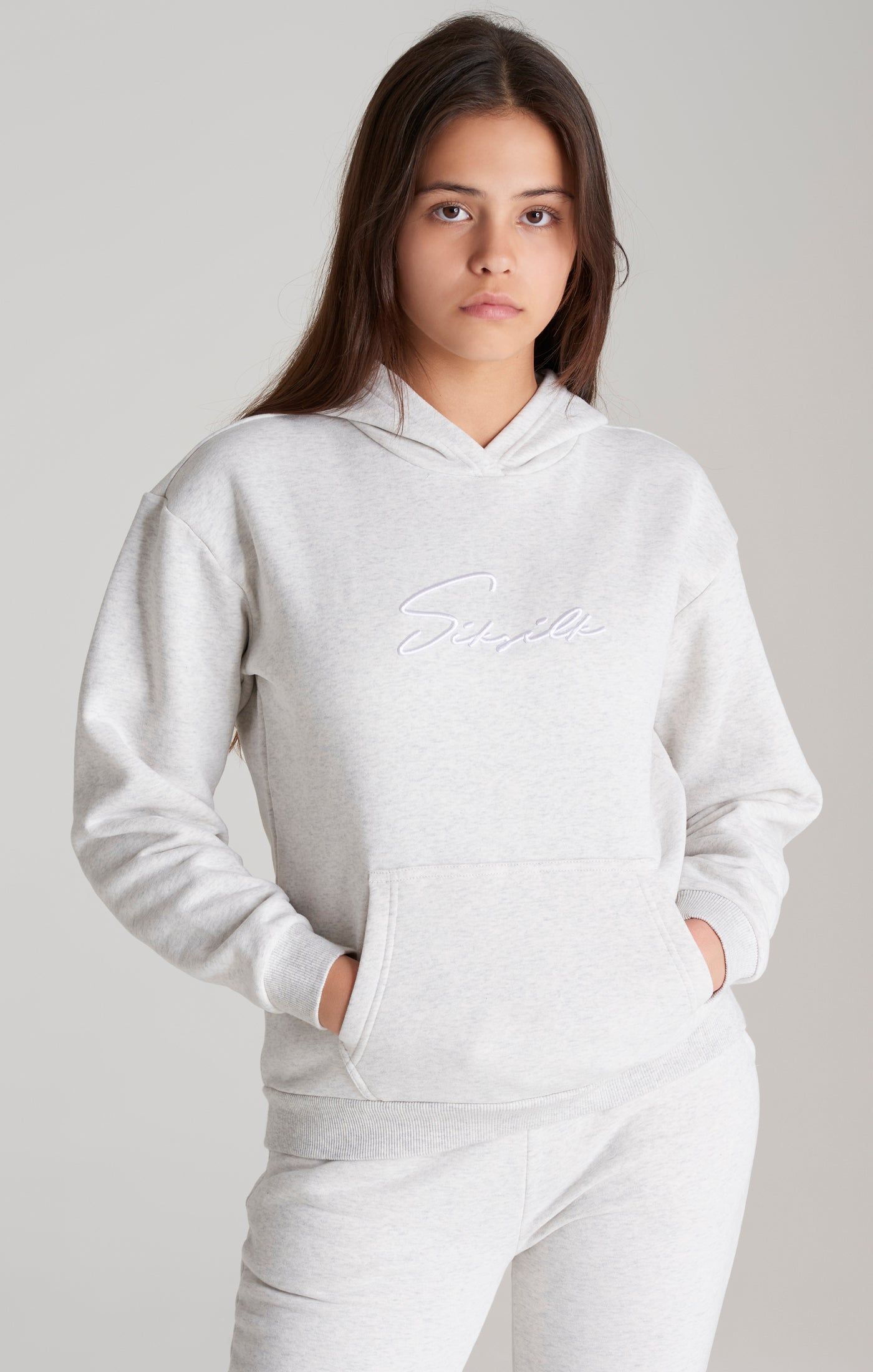 Girls Grey Marl Signature Overhead Hoodie sold by Siksilk