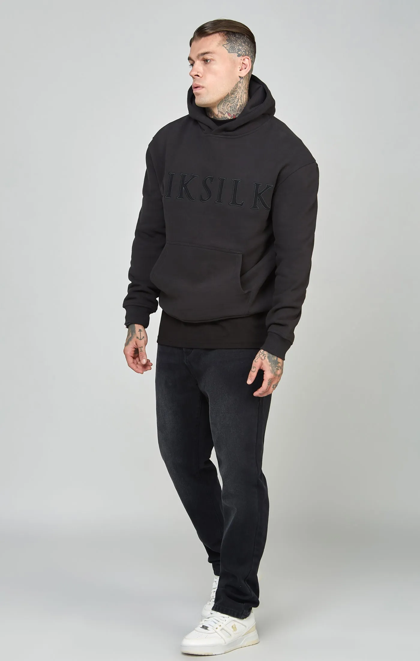 Black Applique Logo Relaxed Fit Overhead Hoodie sold by Siksilk product image thumbnail 3
