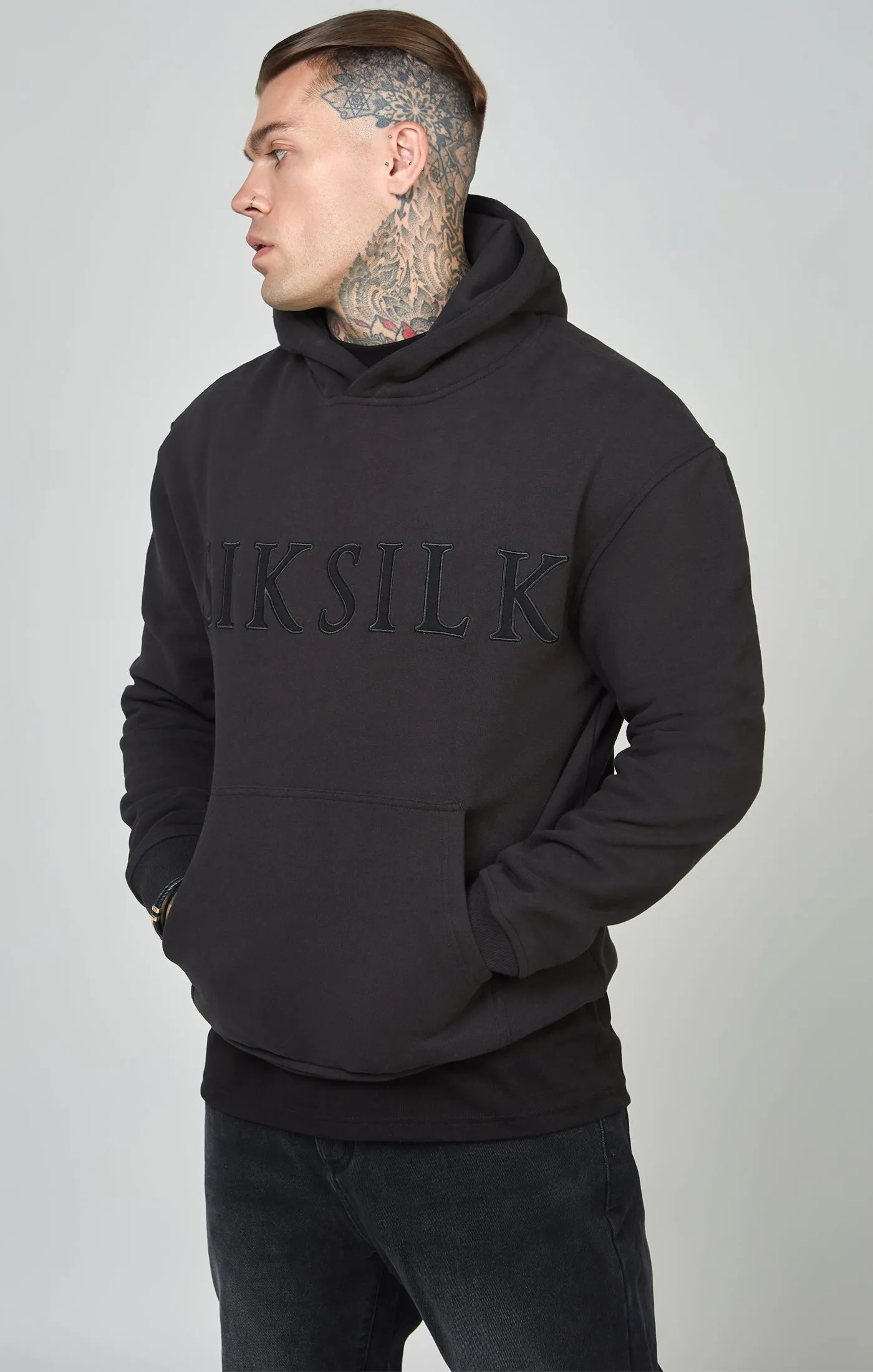 Black Applique Logo Relaxed Fit Overhead Hoodie sold by Siksilk product image thumbnail 4