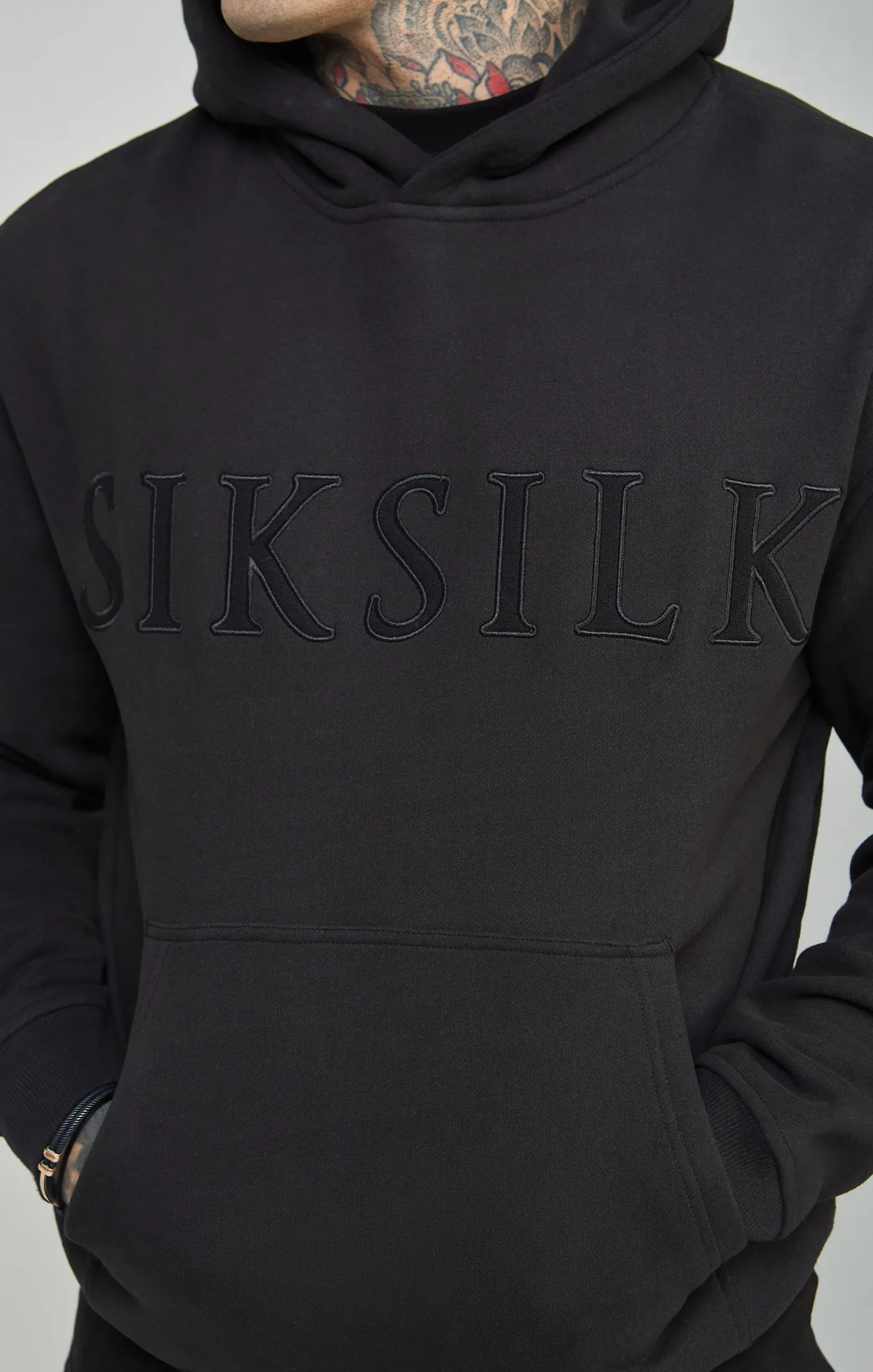 Black Applique Logo Relaxed Fit Overhead Hoodie sold by Siksilk product image thumbnail 2